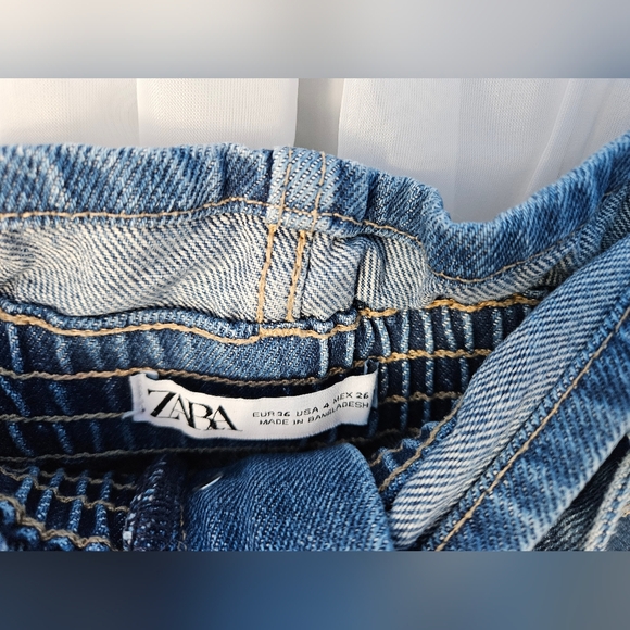Zara Women’s Denim High Rise Paperbag Shorts Size 4 - Picture 7 of 12